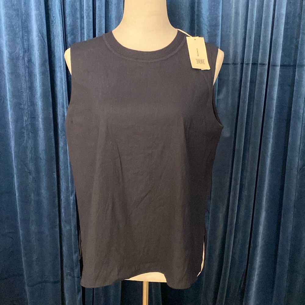 Vince Rib knit detailed sleeveless linen blend top